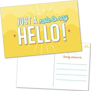 50 hello postcards - bulk postcards for kids, friends, students, teacher and more - say we miss you, thinking of you, thank you, happy birthday, just a note to say hi, welcome, summer camp greetings - blank 4x6” post cards pack