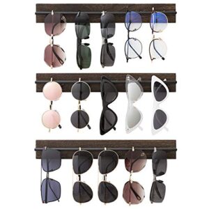 mkono wood sunglasses storage organizer wall mounted eyeglasses holder eyewear display rack rustic home decor, set of 3, brown