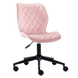 duhome mid back computer desk chair armless velvet home office chair for teens/girls/children/students salmon pink
