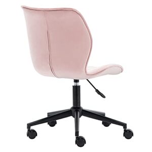 Duhome Mid Back Computer Desk Chair Armless Velvet Home Office Chair for Teens/Girls/Children/Students Salmon Pink