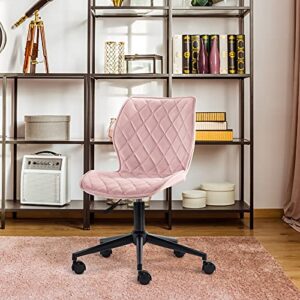 Duhome Mid Back Computer Desk Chair Armless Velvet Home Office Chair for Teens/Girls/Children/Students Salmon Pink