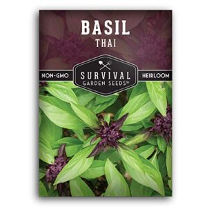 survival garden seeds - thai basil seed for planting - packet with instructions to plant and grow asian basil indoors or outdoors in your home vegetable garden - non-gmo heirloom variety - 1 pack