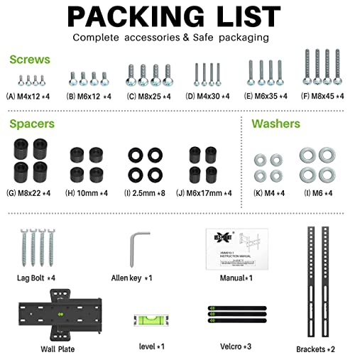 USX MOUNT Full Motion TV Wall Mount for Most 26-55in TV, Pre-Assembled Wall TV Bracket with Swivel Tilt Extension Height Setting, TV Centering & Corner Design, Up to VESA 400x400mm, Load 80 lbs