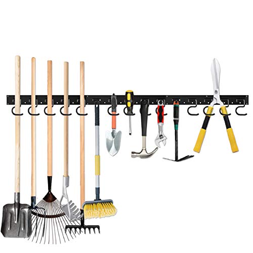 64 Inch Garage Hooks Tool Organizer Wall Mounted, Adjustable Storage System Wall Organizer for Garden Tools, Heavy Duty Tool Hanger for Rake, Mop,Broom and Yard Tools