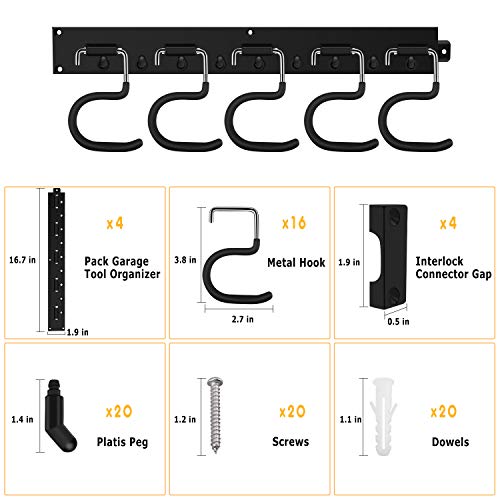 64 Inch Garage Hooks Tool Organizer Wall Mounted, Adjustable Storage System Wall Organizer for Garden Tools, Heavy Duty Tool Hanger for Rake, Mop,Broom and Yard Tools