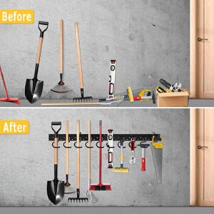 64 Inch Garage Hooks Tool Organizer Wall Mounted, Adjustable Storage System Wall Organizer for Garden Tools, Heavy Duty Tool Hanger for Rake, Mop,Broom and Yard Tools