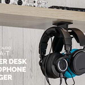 BRAINWAVZ UltraT Large Under Desk Headphone Stand Mount Holder, for Gaming, Music, Mobile Headsets Hanger, No Screws, Cable Hook (Black)