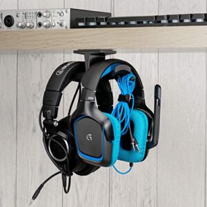 BRAINWAVZ UltraT Large Under Desk Headphone Stand Mount Holder, for Gaming, Music, Mobile Headsets Hanger, No Screws, Cable Hook (Black)