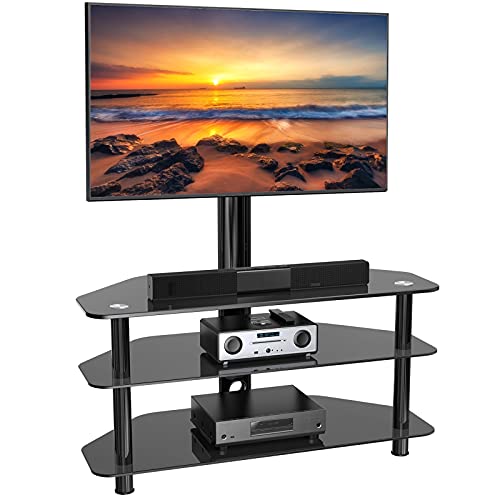 Swivel Floor TV Stand/Base for 32-75 Inch TVs-Universal Corner TV Floor Stand with Storage Perfect for Media-Height Adjustable Entertainment Stand with Cable Management, VESA 600x400mm PSFS04