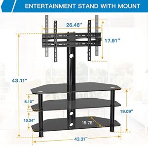 Swivel Floor TV Stand/Base for 32-75 Inch TVs-Universal Corner TV Floor Stand with Storage Perfect for Media-Height Adjustable Entertainment Stand with Cable Management, VESA 600x400mm PSFS04