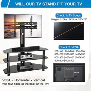 Swivel Floor TV Stand/Base for 32-75 Inch TVs-Universal Corner TV Floor Stand with Storage Perfect for Media-Height Adjustable Entertainment Stand with Cable Management, VESA 600x400mm PSFS04