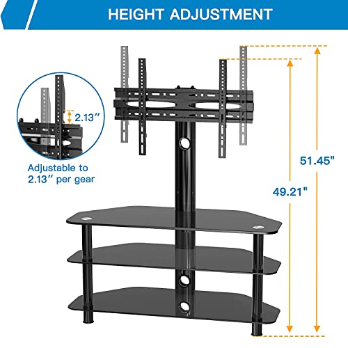 Swivel Floor TV Stand/Base for 32-75 Inch TVs-Universal Corner TV Floor Stand with Storage Perfect for Media-Height Adjustable Entertainment Stand with Cable Management, VESA 600x400mm PSFS04