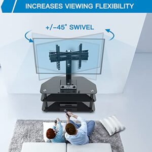 Swivel Floor TV Stand/Base for 32-75 Inch TVs-Universal Corner TV Floor Stand with Storage Perfect for Media-Height Adjustable Entertainment Stand with Cable Management, VESA 600x400mm PSFS04