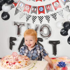 WERNNSAI Two Fast 2nd Birthday Party Supplies - Racing Car Theme Party Decorations for Boy Race Fans Including Happy Birthday Banner, ‘Two Fast’ Black Silver Mylar Foil Balloon, Latex Confetti Balloon