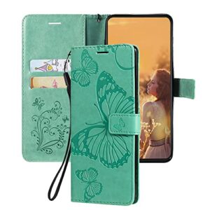 asdsinfor compatible with redmi note 9 case wallet case credit cards slot with stand for pu leather shockproof flip magnetic compatible with xiaomi redmi note 9/redmi 10x 4g big butterfly green kt