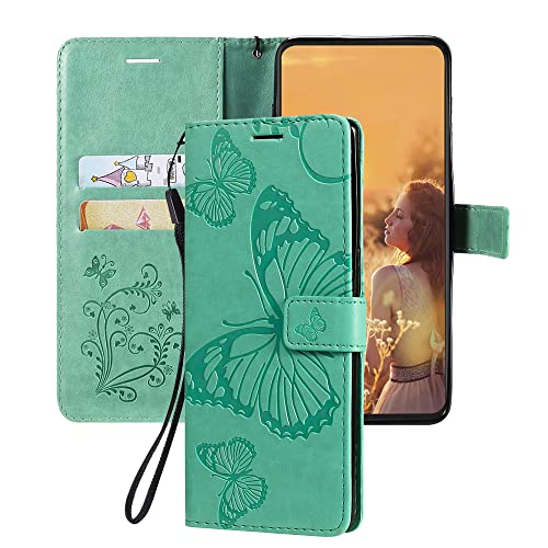 Asdsinfor Compatible with Redmi Note 9 Case Wallet Case Credit Cards Slot with Stand for PU Leather Shockproof Flip Magnetic Compatible with Xiaomi Redmi Note 9/Redmi 10X 4G Big Butterfly Green KT