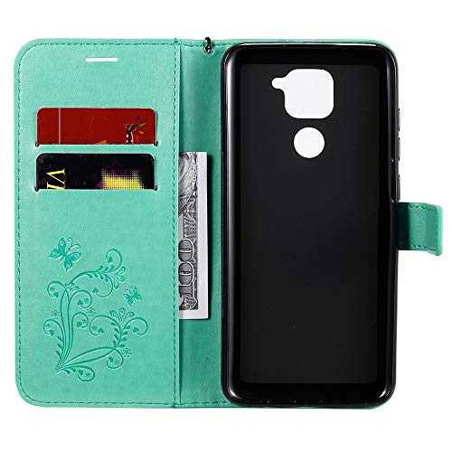 Asdsinfor Compatible with Redmi Note 9 Case Wallet Case Credit Cards Slot with Stand for PU Leather Shockproof Flip Magnetic Compatible with Xiaomi Redmi Note 9/Redmi 10X 4G Big Butterfly Green KT