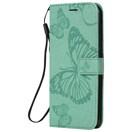 Asdsinfor Compatible with Redmi Note 9 Case Wallet Case Credit Cards Slot with Stand for PU Leather Shockproof Flip Magnetic Compatible with Xiaomi Redmi Note 9/Redmi 10X 4G Big Butterfly Green KT