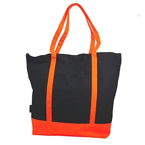 Ezprogear Canvas Cotton Tote Bag 20 Inch W x 17 Inch H x 6 Inch D (1x Black/Dark-Orange)