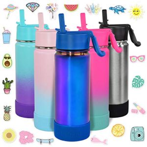 chillout life 17 oz insulated water bottle with straw lid for kids and adult + 20 funny waterproof stickers - perfect for personalizing your kids metal water bottle, dishwasher safe paint - magic blue