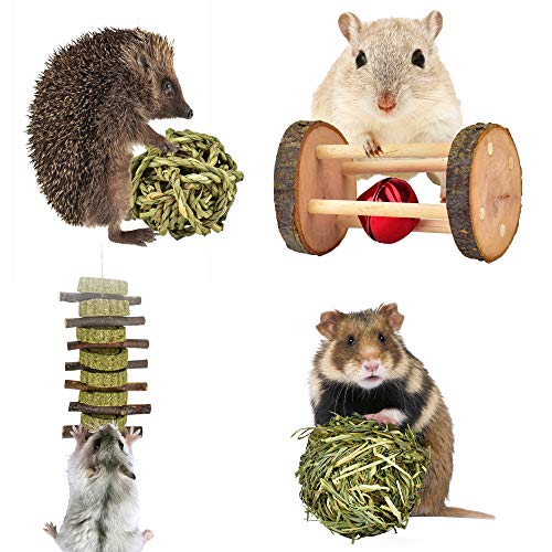 ERKOON New 12 Pack Hamster Chew Toys Gerbil Rat Guinea Pig Chinchilla Chew Toys Accessories, Natural Wooden Dumbbells Exercise Bell Roller Teeth Care Molar Toy for Rabbits Bird Rabbits Hamster Gerbil