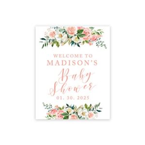 andaz press custom large baby shower canvas welcome sign, blush pink florals, 16 x 20 inches, guestbook alternative, personalized sign our canvas, for floral baby shower, baby sprinkle theme
