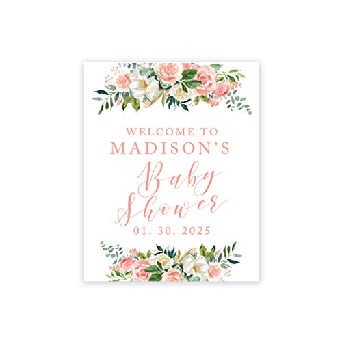 Andaz Press Custom Large Baby Shower Canvas Welcome Sign, Blush Pink Florals, 16 x 20 Inches, Guestbook Alternative, Personalized Sign Our Canvas, for Floral Baby Shower, Baby Sprinkle Theme