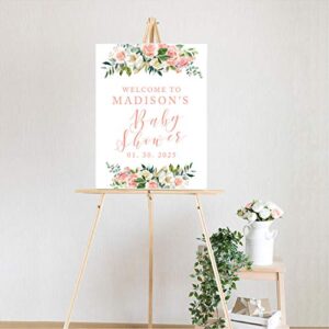 Andaz Press Custom Large Baby Shower Canvas Welcome Sign, Blush Pink Florals, 16 x 20 Inches, Guestbook Alternative, Personalized Sign Our Canvas, for Floral Baby Shower, Baby Sprinkle Theme