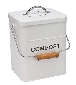 xbopetda stainless steel compost bin for kitchen countertop,1 gallon, includes charcoal filter,compost bucket kitchen pail compost with lid -white