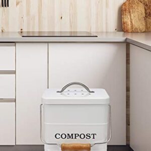 Xbopetda Stainless Steel Compost Bin for Kitchen Countertop,1 Gallon, includes Charcoal Filter,Compost Bucket Kitchen Pail Compost with Lid -White