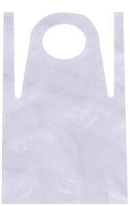 hapray 50 pieces disposable white plastic aprons, 46 inches x 28 inches waterproof polyethylene perfect for cooking painting arts n' crafts and more