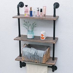 womio industrial pipe bathroom shelves wall mounted with towel bar,19.7in rustic wall decor farmhouse,3 tiered towel rack metal floating shelves towel holder,wall shelf over toilet