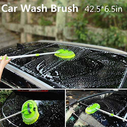 Konpard 7pcs Car Wash Brush Kits with 42.5" Aluminum Alloy Long Handle,Car Wash Kit Auto Care–Exterior and Interior Cleaning–Tire Wheel Brush–Window Squeegee–Window Cleaner Tool-Tool Bag