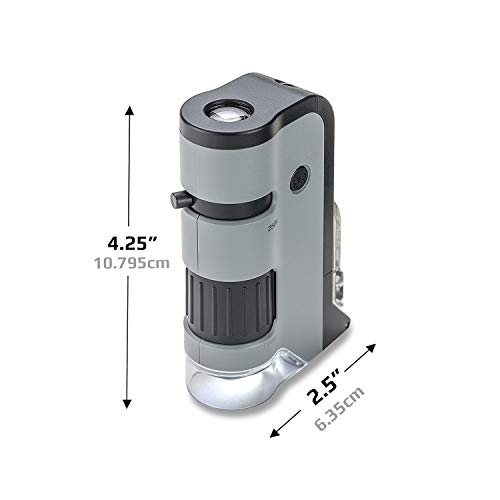 Carson MicroBrite Plus 60x-120x Power LED Lighted Pocket Microscope - Set of 4 & MicroFlip 100x-250x LED Lighted Pocket Microscope with Flip Down Slide Base, Smartphone Adapter Clip and UV Flashlight