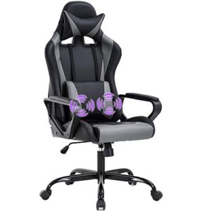 gaming chair office chair desk chair with lumbar support arms headrest high back pu leather ergonomic massage racing chair rolling swivel executive adjustable computer chair for adults girls(grey)