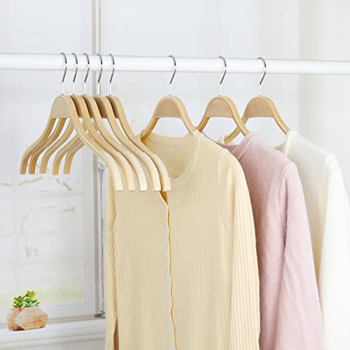 TOPIA HANGER Slim Natural Wood Hangers with Extra Soft Non-Slip Rubber Grips, 10-Pack High-Grade Fashion Hanger No Shoulder Bump for Sweater, Camisole, Jacket, Dress, Coat -CT15N