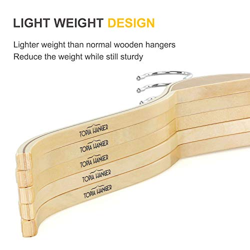 TOPIA HANGER Slim Natural Wood Hangers with Extra Soft Non-Slip Rubber Grips, 10-Pack High-Grade Fashion Hanger No Shoulder Bump for Sweater, Camisole, Jacket, Dress, Coat -CT15N