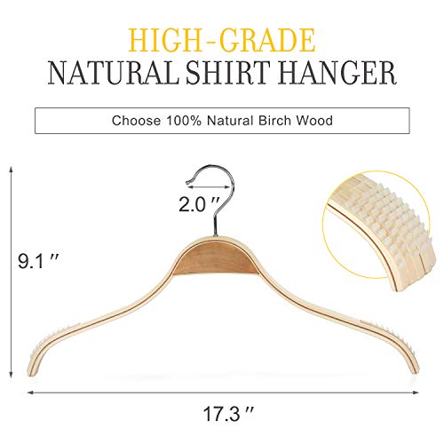 TOPIA HANGER Slim Natural Wood Hangers with Extra Soft Non-Slip Rubber Grips, 10-Pack High-Grade Fashion Hanger No Shoulder Bump for Sweater, Camisole, Jacket, Dress, Coat -CT15N