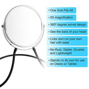 Double Sided Mirror, Standard Viewing and 5X Magnification, Mirror' arm is Flexible to Around The Neck