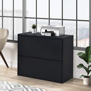 ebtools lateral file cabinet, 2-drawer filing cabinet with lock modular stacking storage box for home office files storage organizer black 35.43" x 15.74" x 29.92"