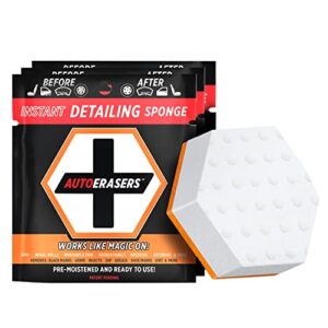 autoerasers™ instant detailing sponge, premium pre-moistened dual-sided auto cleaning sponge with shammy (3 pack)