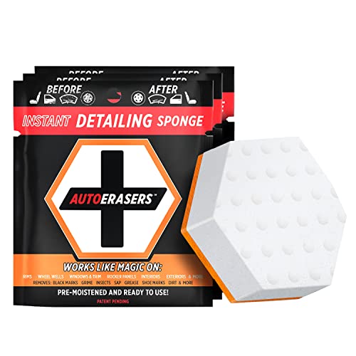 AutoERASERS™ Instant Detailing Sponge, Premium Pre-Moistened Dual-Sided Auto Cleaning Sponge with Shammy (3 Pack)