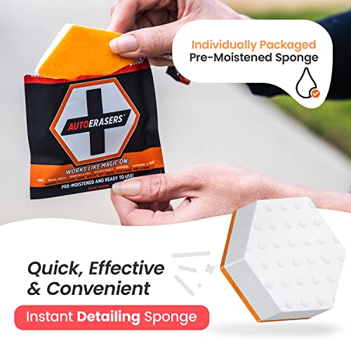 AutoERASERS™ Instant Detailing Sponge, Premium Pre-Moistened Dual-Sided Auto Cleaning Sponge with Shammy (3 Pack)