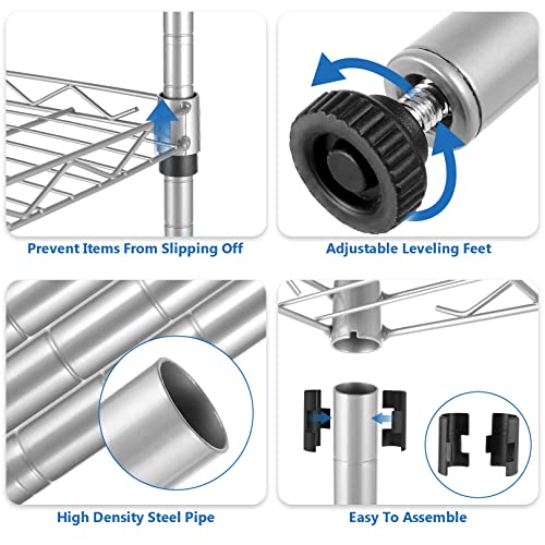 BATHWA 6-Shelf Wire Shelving Units, Heavy Duty Metal Shelf Wire Rack with Leveling Feet, Adjustable Utility Storage Shelves for Garage, Kitchen, Living Room, Bathroom, 21.26L x 11.42W x 62.99H