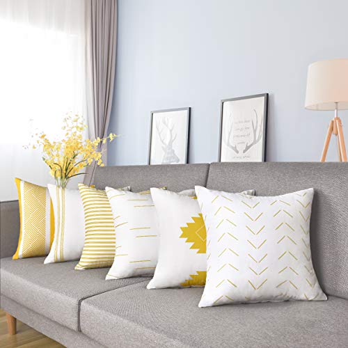 Yastouay Decorative Pillow Covers Set of 6 Modern Pillow Covers Geometric Pillow Covers Simple Strings Pillow Cases Home Decor Cushion Covers for Couch Sofa Bedroom Car (Yellow, 18 x 18 Inch)