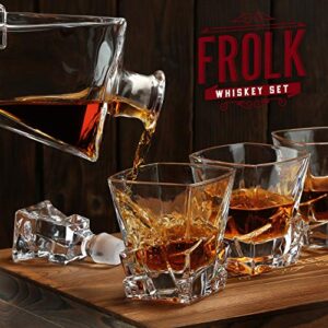 Whiskey Decanter and Glasses Set - Gift for Men, Women, Dad, Father, Brother in Law - 4 XL Rocks Classic Glasses, Rocks Old Fashion Decanter & 4 Coasters - Premium Gift for Him in Original Wooden Box