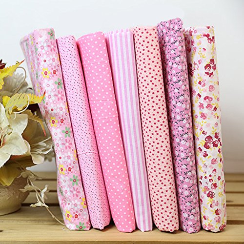 alignmentpai 7Pcs Cotton Fabric Flower Polka Dot Bundle DIY Patchwork Quilt Cloths for Home Pink