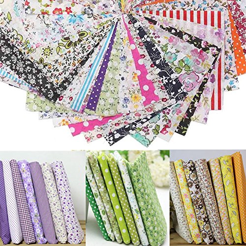 alignmentpai 7Pcs Cotton Fabric Flower Polka Dot Bundle DIY Patchwork Quilt Cloths for Home Pink