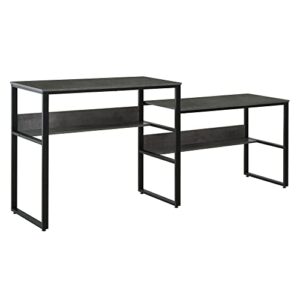 homcom 86.5 inch two person desk double computer table writing desk with open shelves long storage workstation for home office black and grey