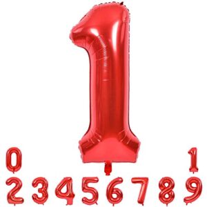 toniful 40 inch red large numbers balloons 0-9, number 1 digit 1 helium balloons, foil mylar big number balloons for birthday party anniversary supplies decorations